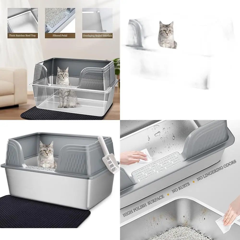 Extra Large High-Sided Stainless Steel Cat Litter Box with Lid, 23.7L x 16W x 12H, Anti-Leakage, Grey
Extra Large High-Sided Stainless Steel Cat Litter Box with Lid, 23.7L x 16W x 12H, Anti-Leakage, Grey