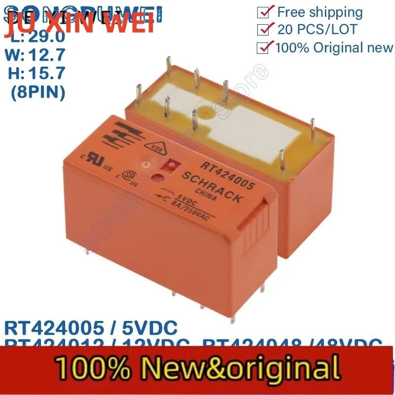 20 шт./лот силовых реле RT424 8PIN 8A 250VAC, реле мощности 5V 12V 24V DC RT424005 RT424012 RT424024 SPDT 2 Form C, 100% оригинальные, новые
20 шт./лот силовых реле RT424 8PIN 8A 250VAC, реле мощности 5V 12V 24V DC RT424005 RT424012 RT424024 SPDT 2 Form C, 100% оригинальные, новые