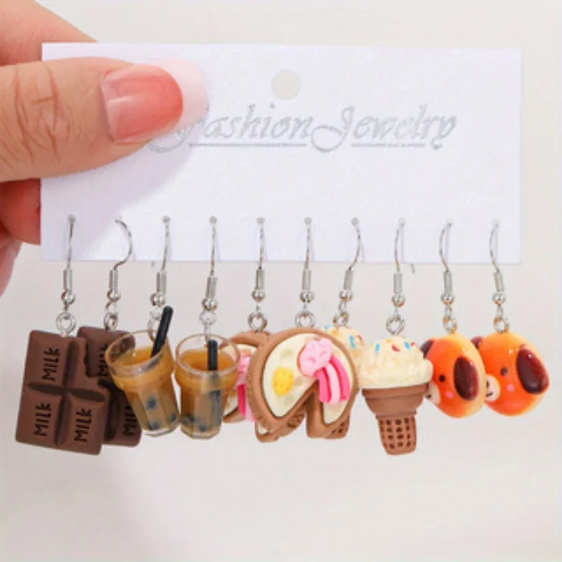 Cute Cartoon Simulation Chocolate Fruit Shaped Resin Material Summer Women's Earring Set with Sweet Style 
Cute Cartoon Simulation Chocolate Fruit Shaped Resin Material Summer Women's Earring Set with Sweet Style