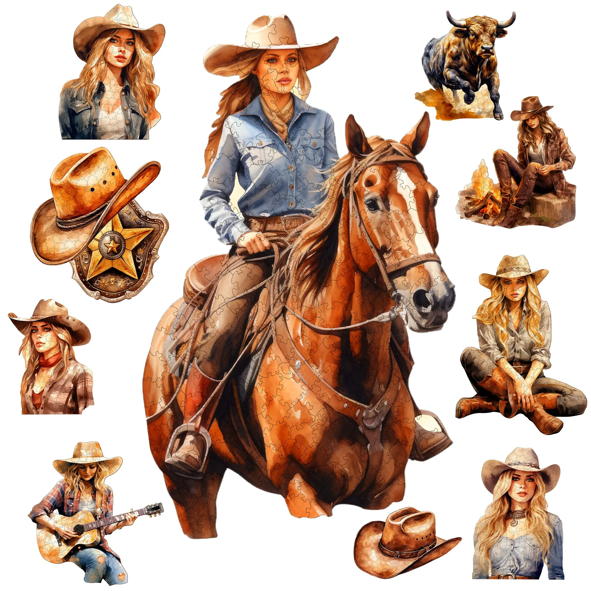 Cowgirls Theme Wooden Jigsaw Puzzle Wooden Decor Painting Christmas and Halloween Gift Toy For Teen And Kid
Cowgirls Theme Wooden Jigsaw Puzzle Wooden Decor Painting Christmas and Halloween Gift Toy For Teen And Kid