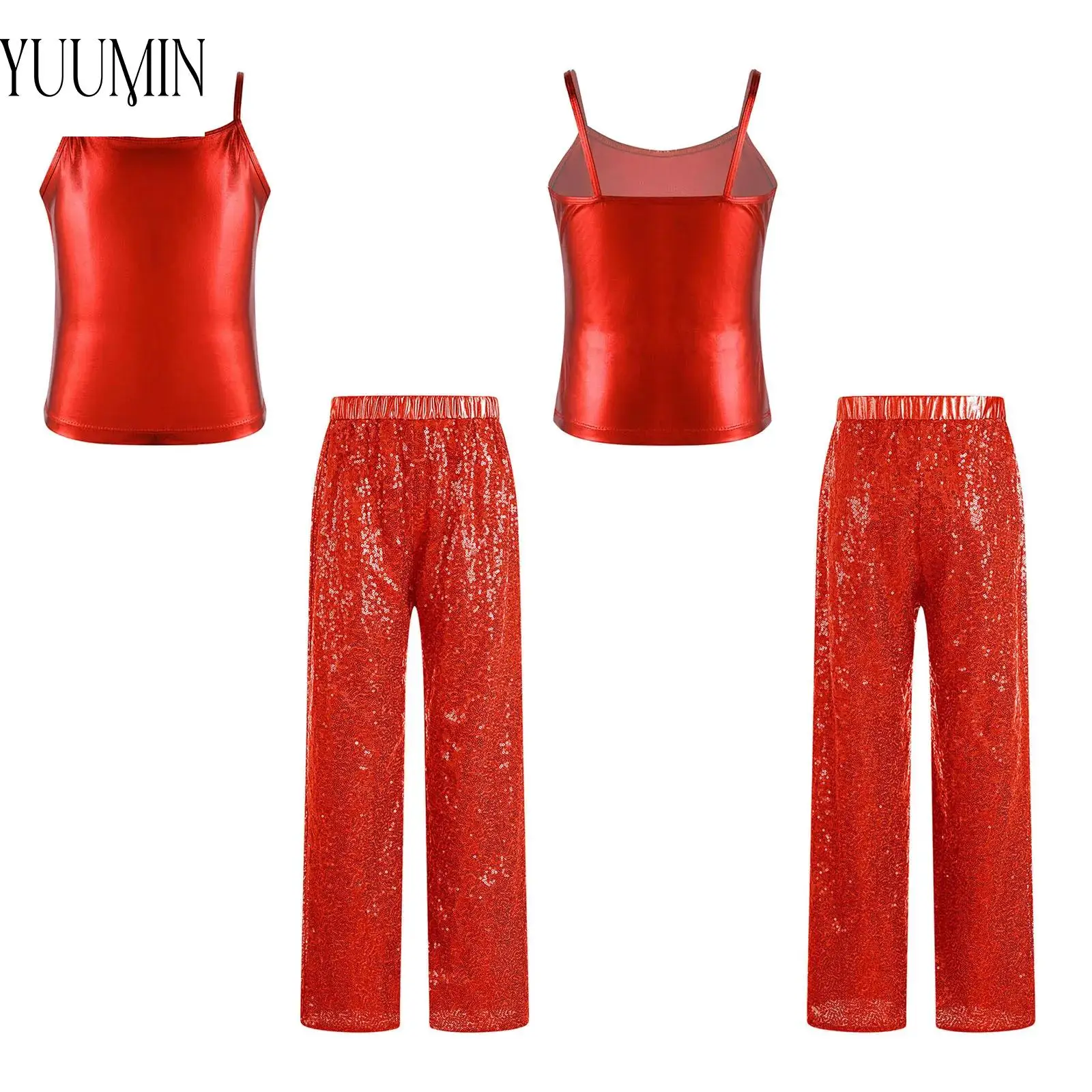 Kids Jazz Dance Costume Metallic Camisole Spaghetti Straps with Elastic Waistband Sparkle Sequin Pants Shiny for Competition
Kids Jazz Dance Costume Metallic Camisole Spaghetti Straps with Elastic Waistband Sparkle Sequin Pants Shiny for Competition