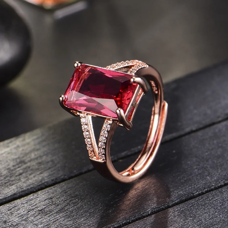 New European and American Style Elegant Rectangular Red Tourmaline Gemstone Open Ring for Women Rose Gold Color
New European and American Style Elegant Rectangular Red Tourmaline Gemstone Open Ring for Women Rose Gold Color