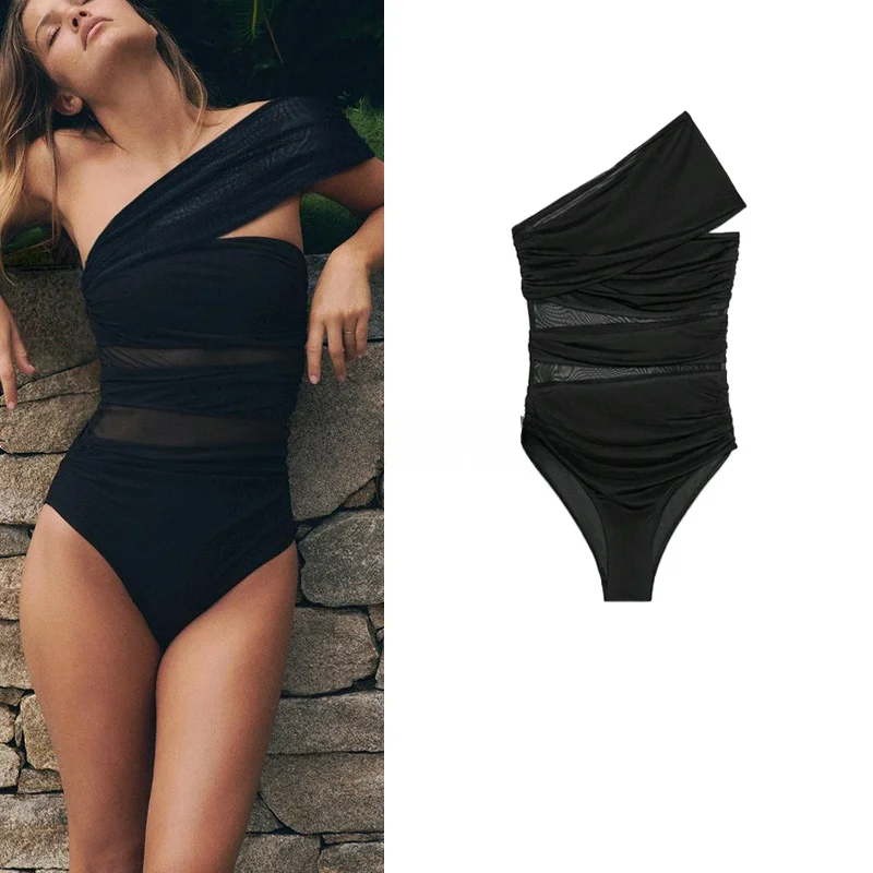 Asymmetric Straight Collar Zigzag Decoration New Women's Swimsuit Silk Net Gown Casual One-Piece Swimwear without oulder
Asymmetric Straight Collar Zigzag Decoration New Women's Swimsuit Silk Net Gown Casual One-Piece Swimwear without oulder