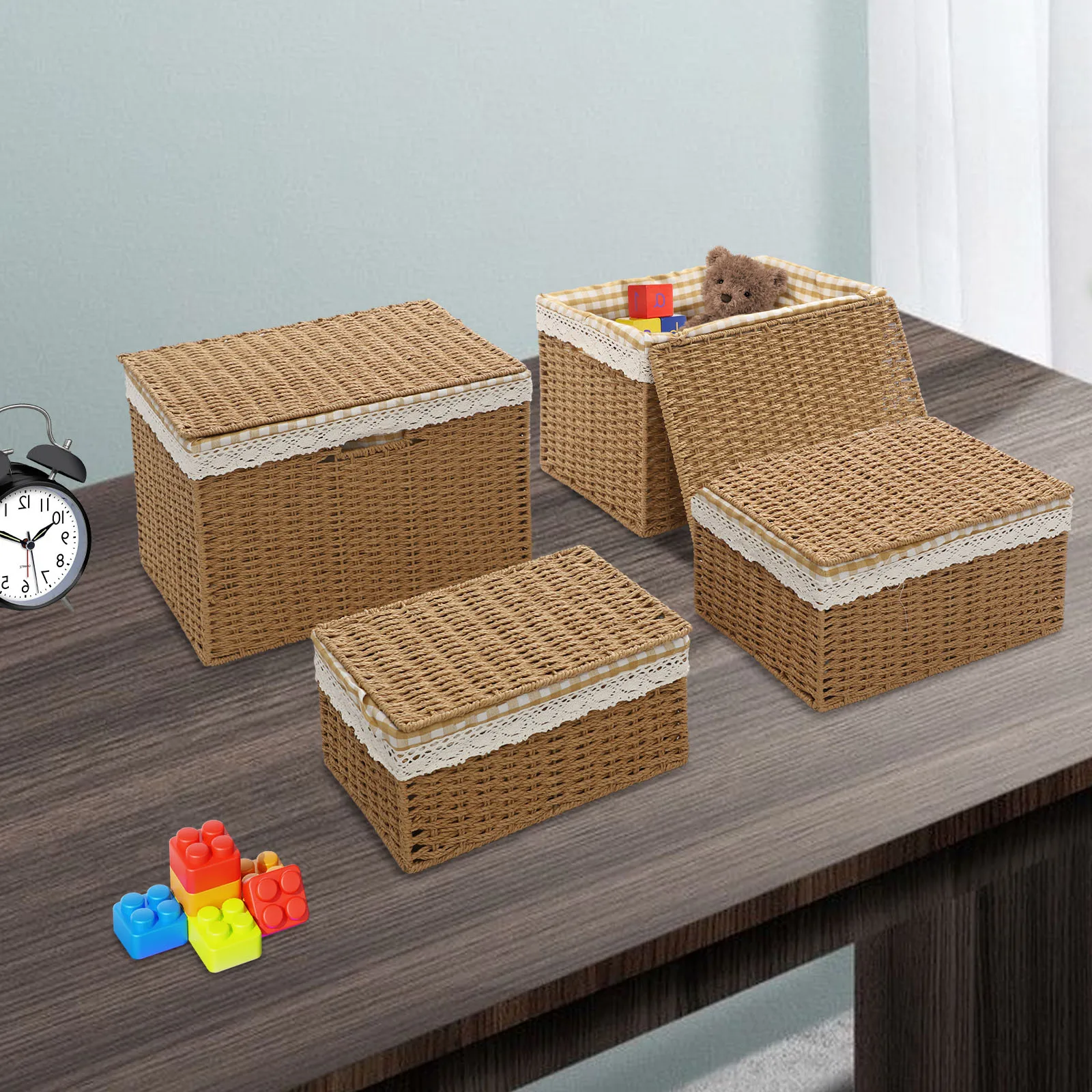 4pcs Storage Box Imitation Rattan Storage Basket with Lid Stacked Storage Basket Storage Box
4pcs Storage Box Imitation Rattan Storage Basket with Lid Stacked Storage Basket Storage Box