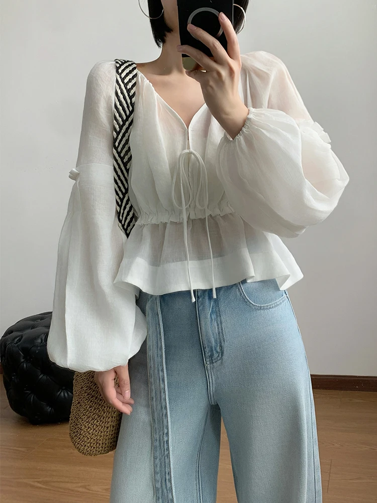 Miss833 Full Flax V-neck Lantern Sleeve Babydoll Shirt Women's Spring Summer Waist-cinching Pleated French Style Long Sleeve ...
Miss833 Full Flax V-neck Lantern Sleeve Babydoll Shirt Women's Spring Summer Waist-cinching Pleated French Style Long Sleeve ...