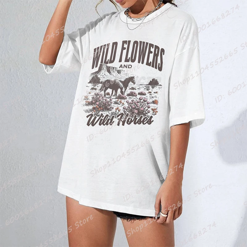 Wildflowers And Wild Horses Print T-shirts For Women Summer Classic Tees O Collar Short-sleeved Tops Ladies Novel Overszied Tops
Wildflowers And Wild Horses Print T-shirts For Women Summer Classic Tees O Collar Short-sleeved Tops Ladies Novel Overszied Tops