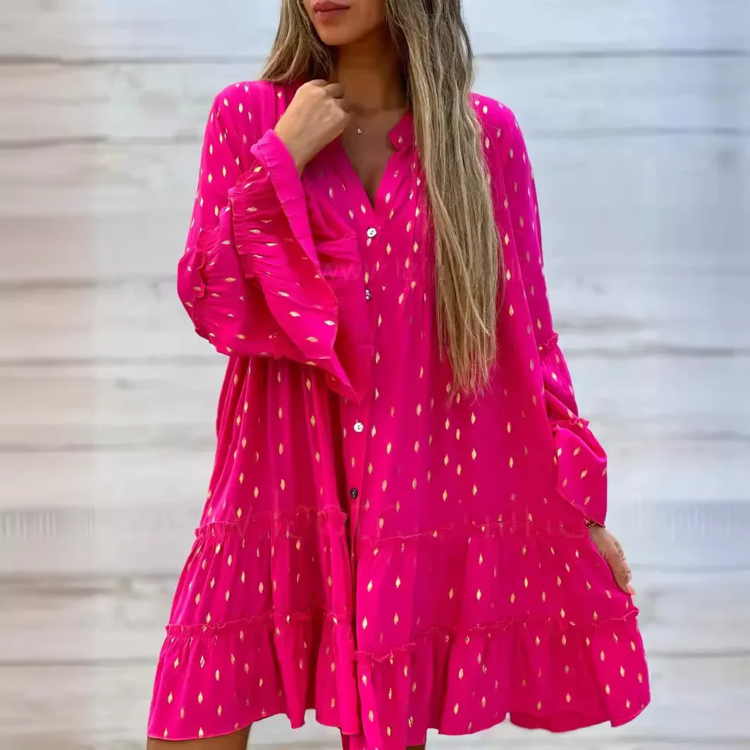 Women Print Dress Loose Single Breasted Dresses Flare Sleeve A Line Beach Vestidos Casual V Neck Elegant Ladies Autumn
Women Print Dress Loose Single Breasted Dresses Flare Sleeve A Line Beach Vestidos Casual V Neck Elegant Ladies Autumn