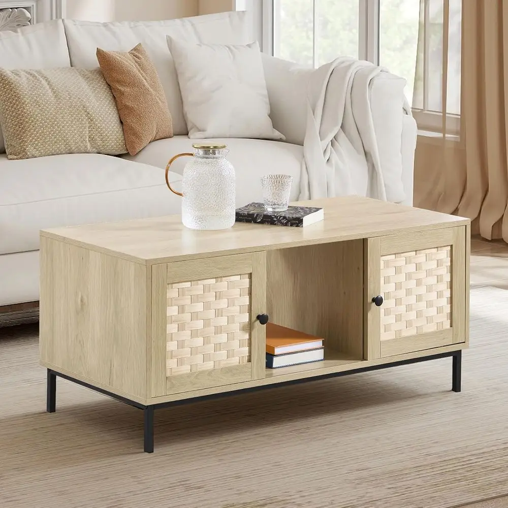 Wood Coee Table with Storage, Century ern Center Table with Rattan Sliding Door Living Room, Natural
Wood Coee Table with Storage, Century ern Center Table with Rattan Sliding Door Living Room, Natural