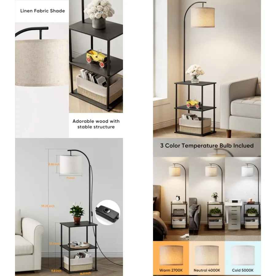 Floor Lamp with Table, Night Stand with Lamp, Narrow Side Table with 3CCT LED Bulb, Small Coffee Table, Modern End Table with S
Floor Lamp with Table, Night Stand with Lamp, Narrow Side Table with 3CCT LED Bulb, Small Coffee Table, Modern End Table with S