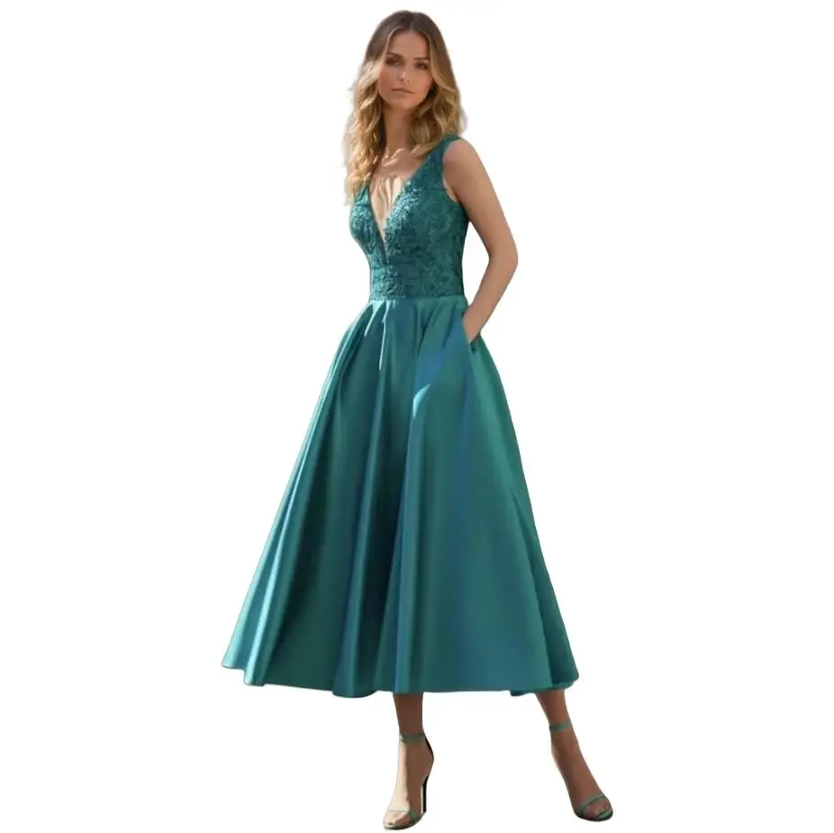 Short Prom Dresses Women Tea Length Evening Dress Sleeveless V Neck Party Cocktail Gown Lace Vestido de Novia Customized
Short Prom Dresses Women Tea Length Evening Dress Sleeveless V Neck Party Cocktail Gown Lace Vestido de Novia Customized