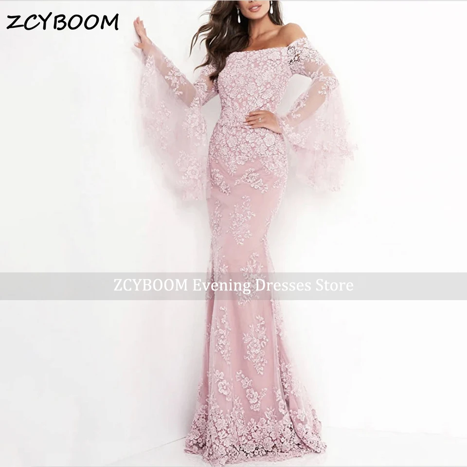 Pink Flare Long Sleeves Lace Appliques Formal Evening Dresses 2023 Mermaid Off Shoulder Women Party Prom Gowns Vestidos De Noche
Pink Flare Long Sleeves Lace Appliques Formal Evening Dresses 2023 Mermaid Off Shoulder Women Party Prom Gowns Vestidos De Noche