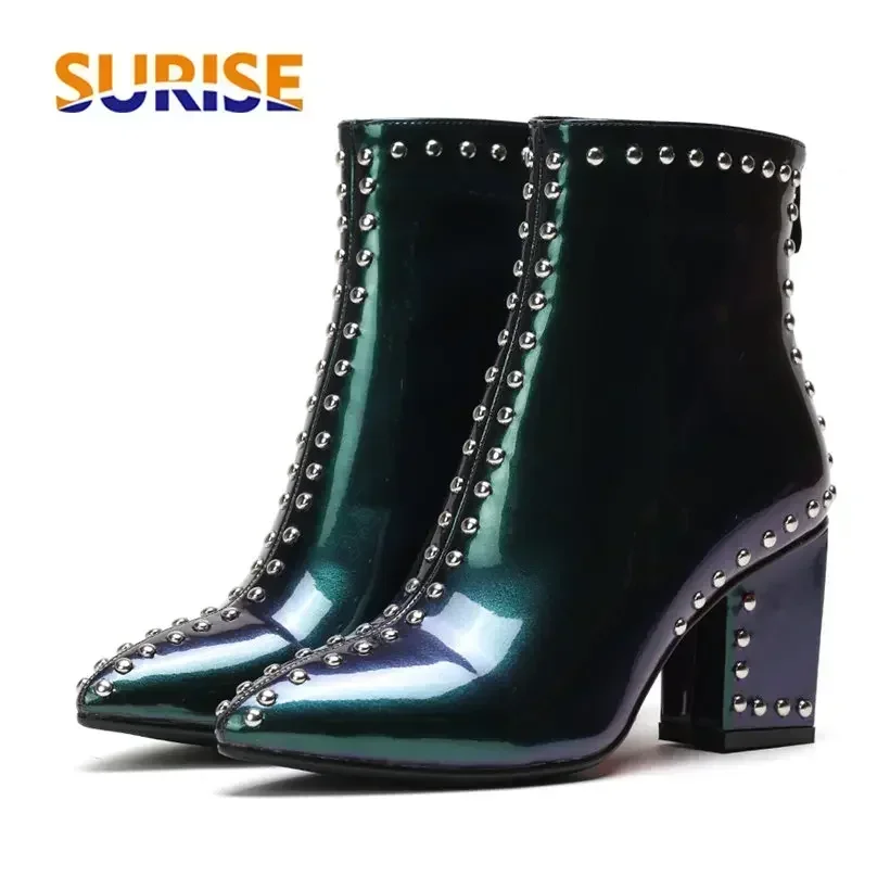 Rivet Women Ankle Boots High Square Block Heels Black Studded Patent Leather Zipper Party Office Ladies Winter Plush Short Boots
Rivet Women Ankle Boots High Square Block Heels Black Studded Patent Leather Zipper Party Office Ladies Winter Plush Short Boots
