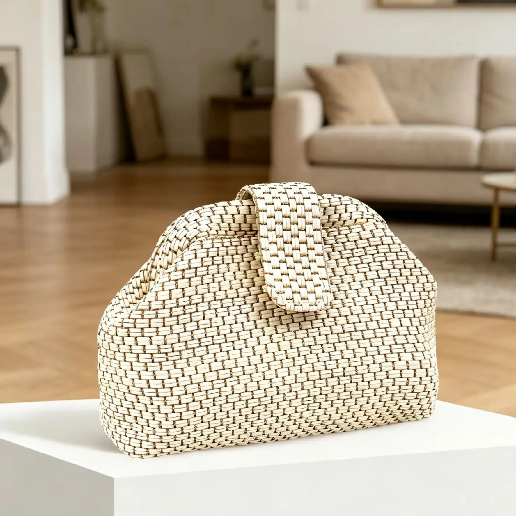 French-Style Light Luxury Hand-Woven Hard-Shell Beige Clutch Bag, Vintage Imitation Straw Large-Capacity Evening Bag for Weddings and Parties (with a Small Internal Compartment for Coins and Change)
French-Style Light Luxury Hand-Woven Hard-Shell Beige Clutch Bag, Vintage Imitation Straw Large-Capacity Evening Bag for Weddings and Parties (with a Small Internal Compartment for Coins and Change)