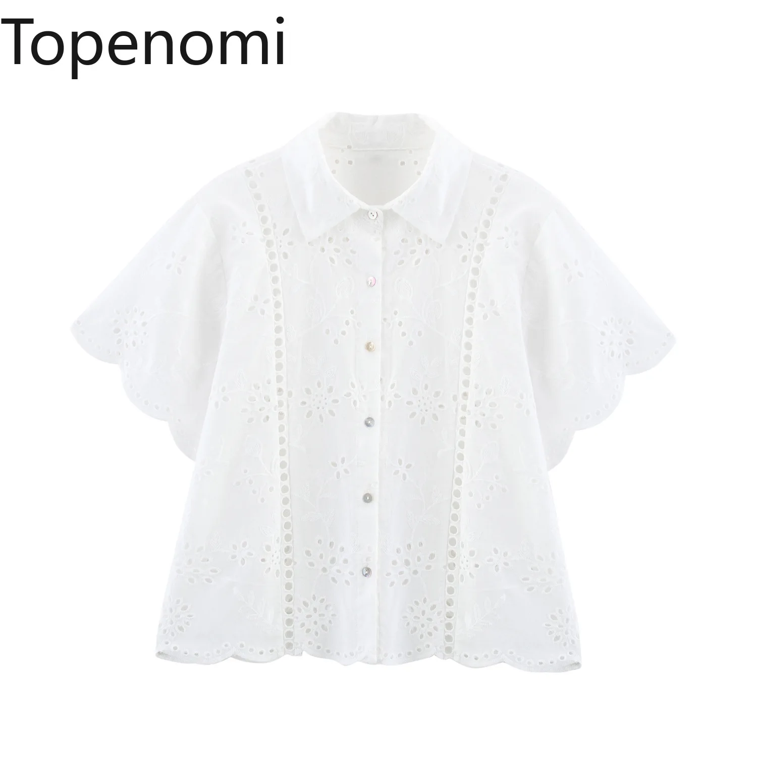 Topenomi White Hollow Out Embroidery Lapel Shirts Women 2025 Summer Short Sleeve Single Breasted Tops Vintage Elegant Blouses
Topenomi White Hollow Out Embroidery Lapel Shirts Women 2025 Summer Short Sleeve Single Breasted Tops Vintage Elegant Blouses
