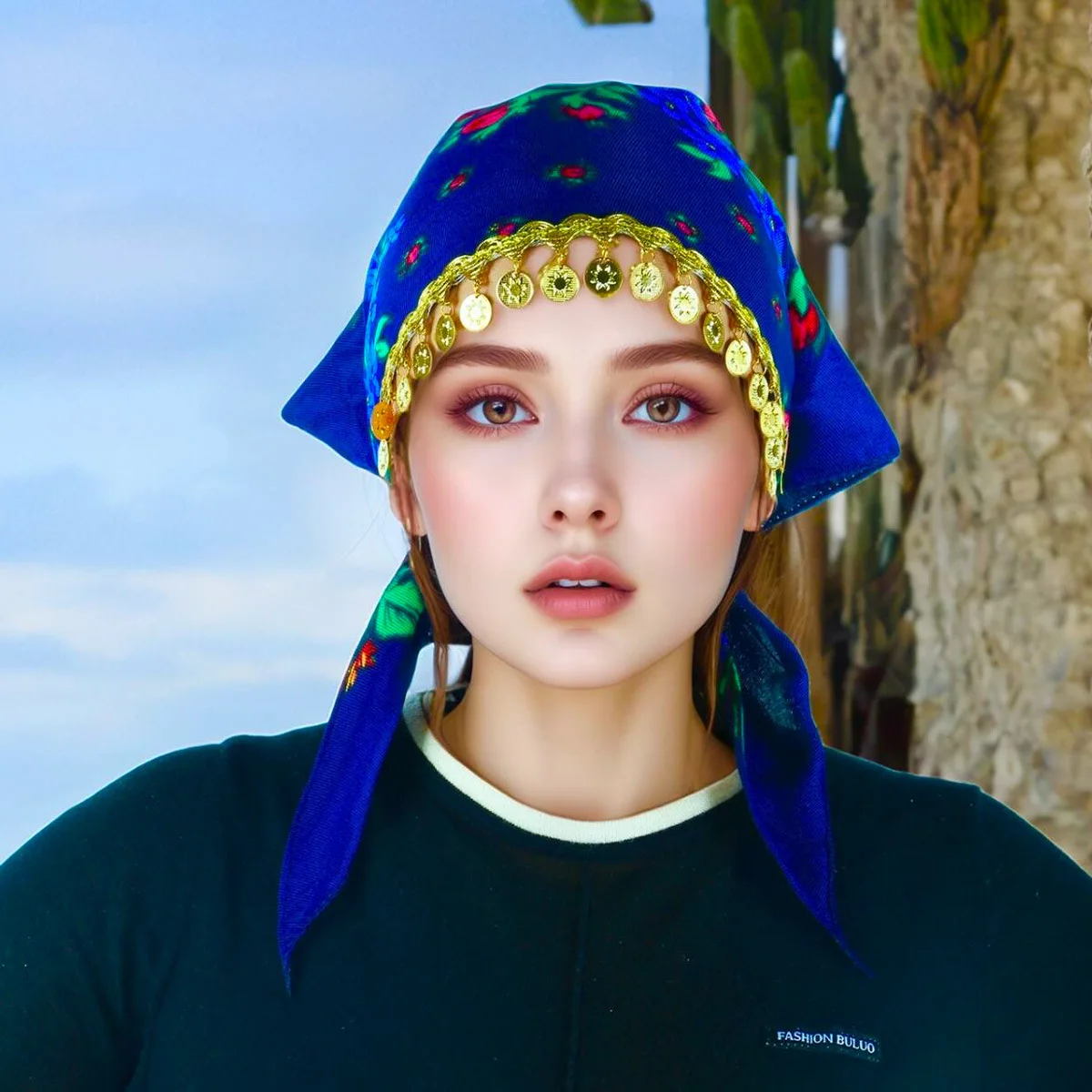 Muslim Russian Style Floral Print Gold Pieces Bandana Scarf Ethnic Headscarf Lady Headband Scarves Babushka Head Wraps H2
Muslim Russian Style Floral Print Gold Pieces Bandana Scarf Ethnic Headscarf Lady Headband Scarves Babushka Head Wraps H2