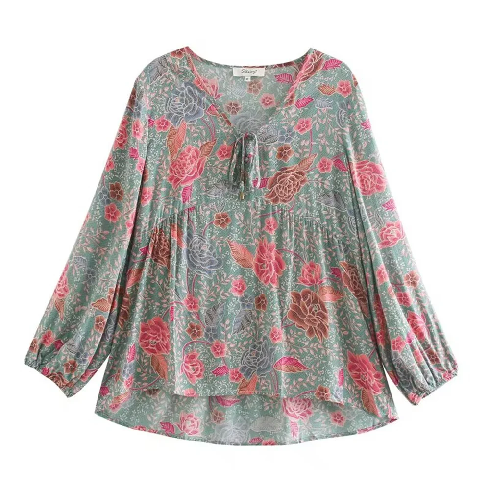 2025 new women's casual and elegant European and American style retro cotton printed lace up long sleeved shirt
2025 new women's casual and elegant European and American style retro cotton printed lace up long sleeved shirt