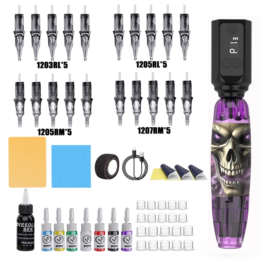 Skull Wireless Tattoo Pen, LED Screen, 20 Cartridge Needles, Inks Complete Tattoo Kit for Artists
Skull Wireless Tattoo Pen, LED Screen, 20 Cartridge Needles, Inks Complete Tattoo Kit for Artists