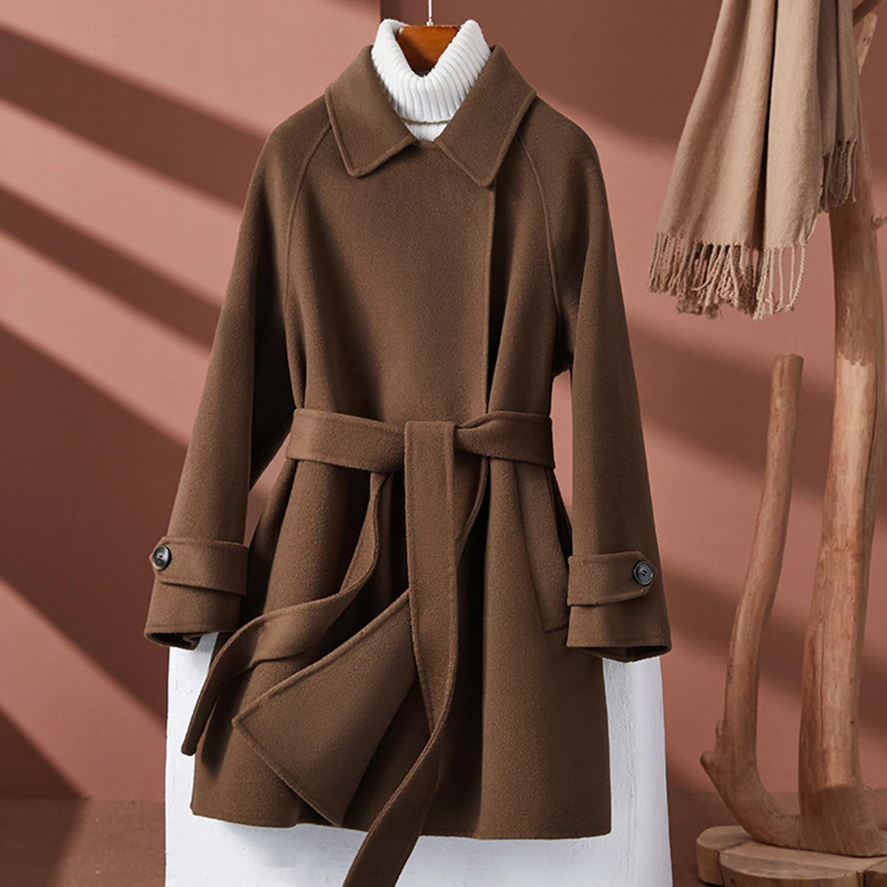 2023 winter new high-grade double-sided cashmere wool coat women's regular length woolen jacket with belt
2023 winter new high-grade double-sided cashmere wool coat women's regular length woolen jacket with belt