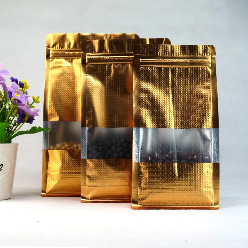 50pcs Dark Gold Embossed Aluminum 8-Side Seal Stand-Up Bags with Window, Zip Resealable Self-Standing Pouch for Nut / Tea /Snack
50pcs Dark Gold Embossed Aluminum 8-Side Seal Stand-Up Bags with Window, Zip Resealable Self-Standing Pouch for Nut / Tea /Snack