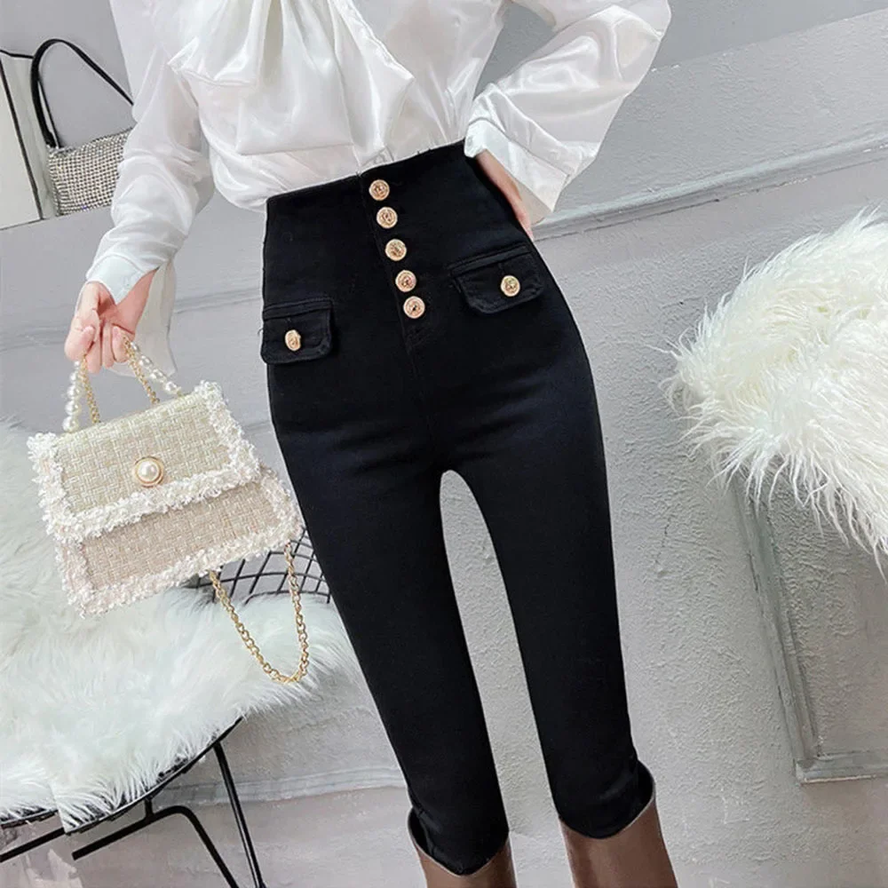 2024 White/Black Autumn Spring Women New Fashion Fake Pocket Gold Button Decoration High Waist Skinny Casual Pencil Pants
2024 White/Black Autumn Spring Women New Fashion Fake Pocket Gold Button Decoration High Waist Skinny Casual Pencil Pants