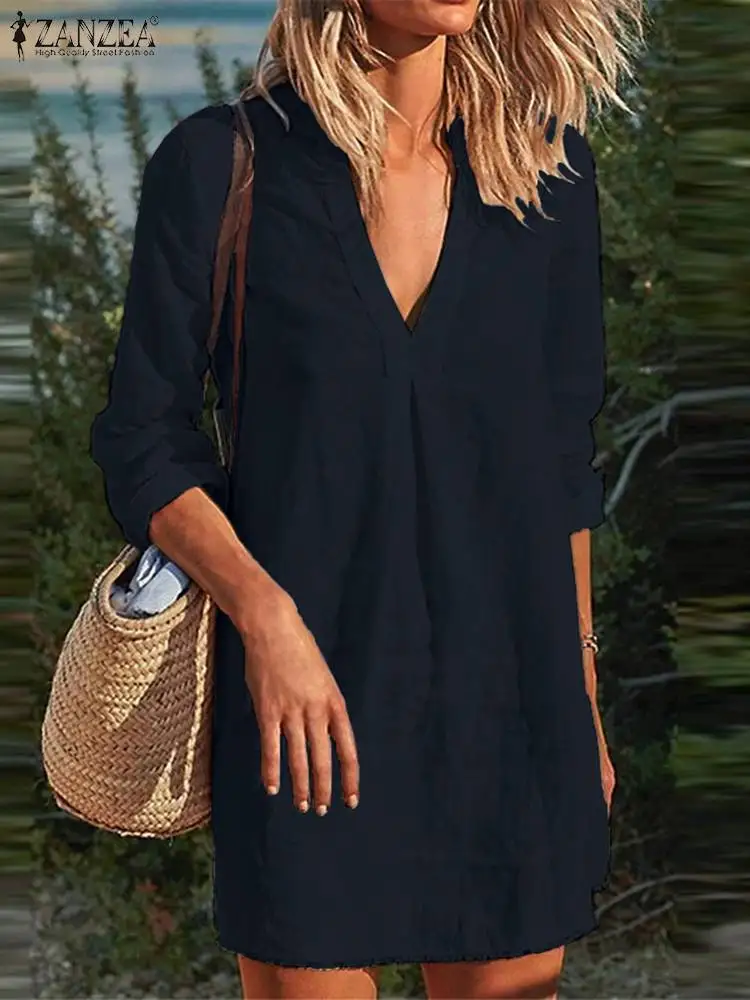 ZANZEA 2023 Deep V Cotton Linen Dress Women Mini Dress Holiday Autumn V-neck 3/4 Sleeve Casual Texture Fabric Robe Solid Vestido
ZANZEA 2023 Deep V Cotton Linen Dress Women Mini Dress Holiday Autumn V-neck 3/4 Sleeve Casual Texture Fabric Robe Solid Vestido