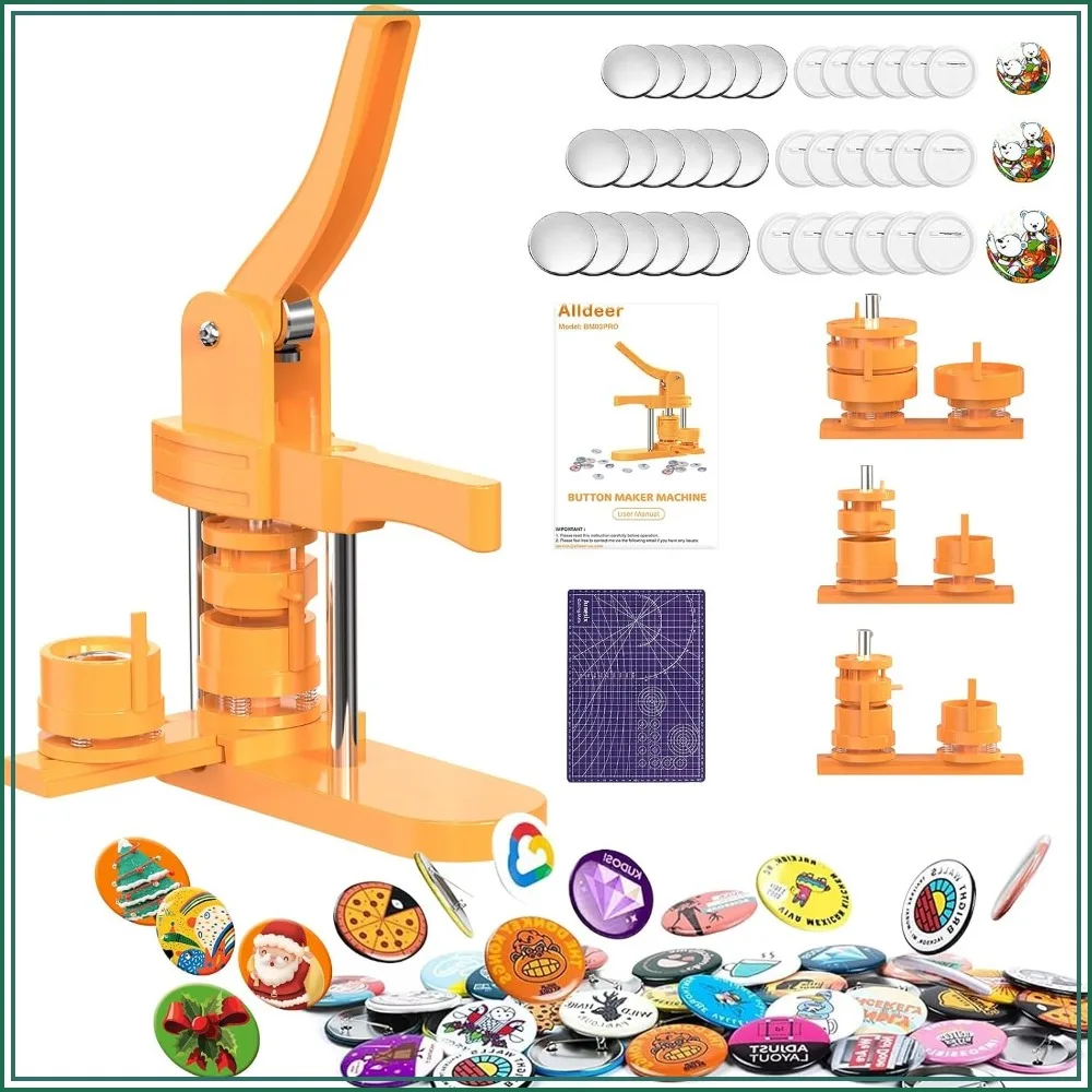 Button Maker Machine Kit, 3 Sizes 25+32+44mm, DIY Pin Press with 300 Backs, Slide Rail for Badges & Crafts
Button Maker Machine Kit, 3 Sizes 25+32+44mm, DIY Pin Press with 300 Backs, Slide Rail for Badges & Crafts