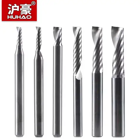 HUHAO Single Flute Spiral End Mill 3.175 /4/6 Shank Spiral Milling Cutte CNC 3D Engraving Carving Bit for Acrylic PVC Wood MDF