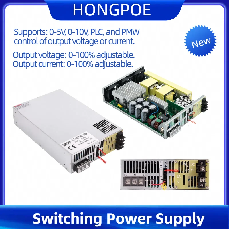Adjustable Switching Power Supply Input 220/277/380VAC 0-150V 200V 250V 300V 350V 400VDC with PLC PMW 0-5V 0-10V Control Support
Adjustable Switching Power Supply Input 220/277/380VAC 0-150V 200V 250V 300V 350V 400VDC with PLC PMW 0-5V 0-10V Control Support