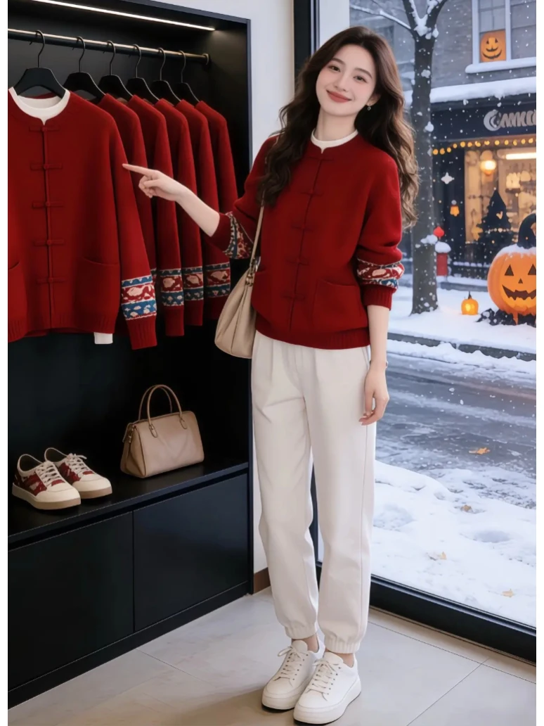 Spring Autumn Red Knitted Sweater Women's Loose Fit Comfortable Style Chinese National Fashion Lazy Style Unique New Design
Spring Autumn Red Knitted Sweater Women's Loose Fit Comfortable Style Chinese National Fashion Lazy Style Unique New Design