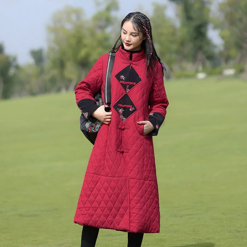 Ethnic Style cotton Hemp Stitching Embroidery Loose Long Coat Women's Winter Vintage Single Breasted Thick Coat Mother New Year
Ethnic Style cotton Hemp Stitching Embroidery Loose Long Coat Women's Winter Vintage Single Breasted Thick Coat Mother New Year