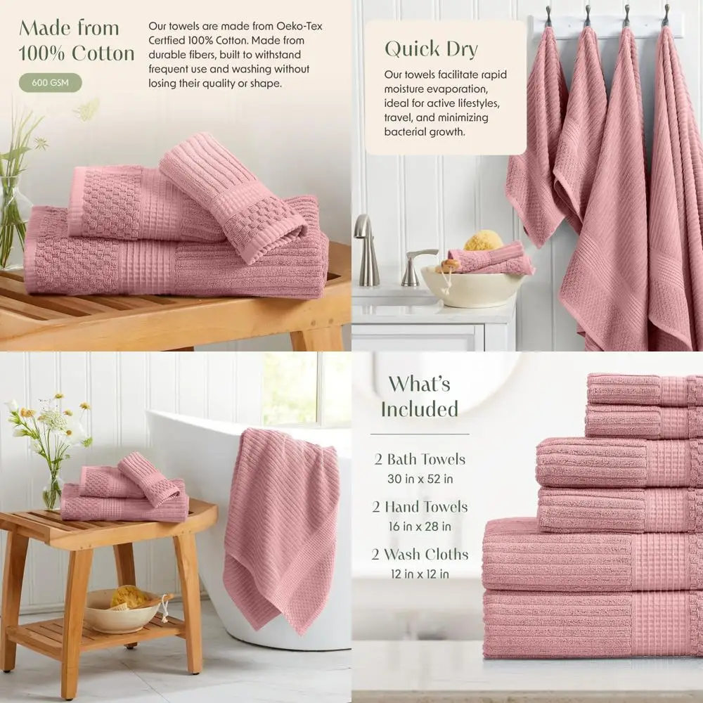 6-Piece Cotton Bath Towel Set | Luxurious Absorbent & Fast-Drying | Krista's Bridal Rose Textured Collection
6-Piece Cotton Bath Towel Set | Luxurious Absorbent & Fast-Drying | Krista's Bridal Rose Textured Collection