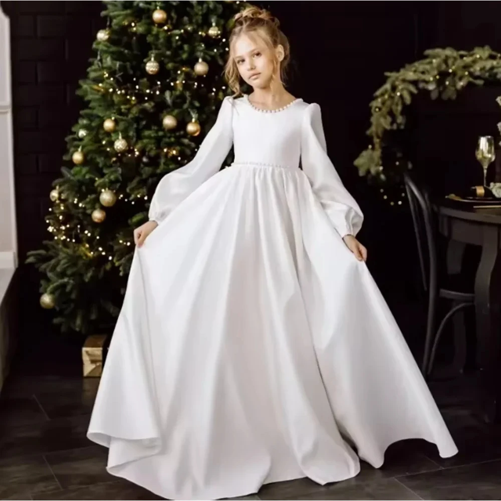 Elegant Flower Girl Dresses for Weddings Customized O-Neck Pearls Long Sleeves Princess Party Pageant First Holy Communion Dress
Elegant Flower Girl Dresses for Weddings Customized O-Neck Pearls Long Sleeves Princess Party Pageant First Holy Communion Dress