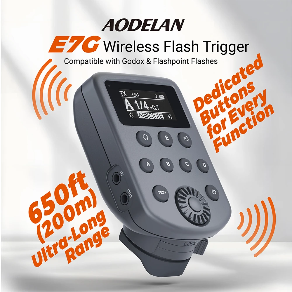 AODELAN E7G Wireless Flash Trigger Transceiver Non-TTL/HSS for Godox & Flashpoint Flashes Compatible with Single-Contact Cameras
AODELAN E7G Wireless Flash Trigger Transceiver Non-TTL/HSS for Godox & Flashpoint Flashes Compatible with Single-Contact Cameras