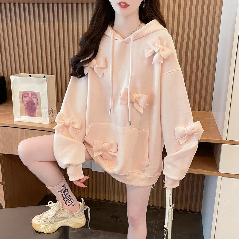 2025 Autumn New Bowknot Stitching Sweet Women Hoodies Solid Cute Hooded Sweatshirts Young Girls All-Matching Kawaii Clothes
2025 Autumn New Bowknot Stitching Sweet Women Hoodies Solid Cute Hooded Sweatshirts Young Girls All-Matching Kawaii Clothes