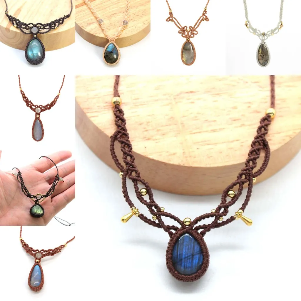 Handmade Rope Braided Macrame Crystal Stone Pendant Necklace For Women Natural Labradorite Weave Adjustable Necklace Jewellery
Handmade Rope Braided Macrame Crystal Stone Pendant Necklace For Women Natural Labradorite Weave Adjustable Necklace Jewellery