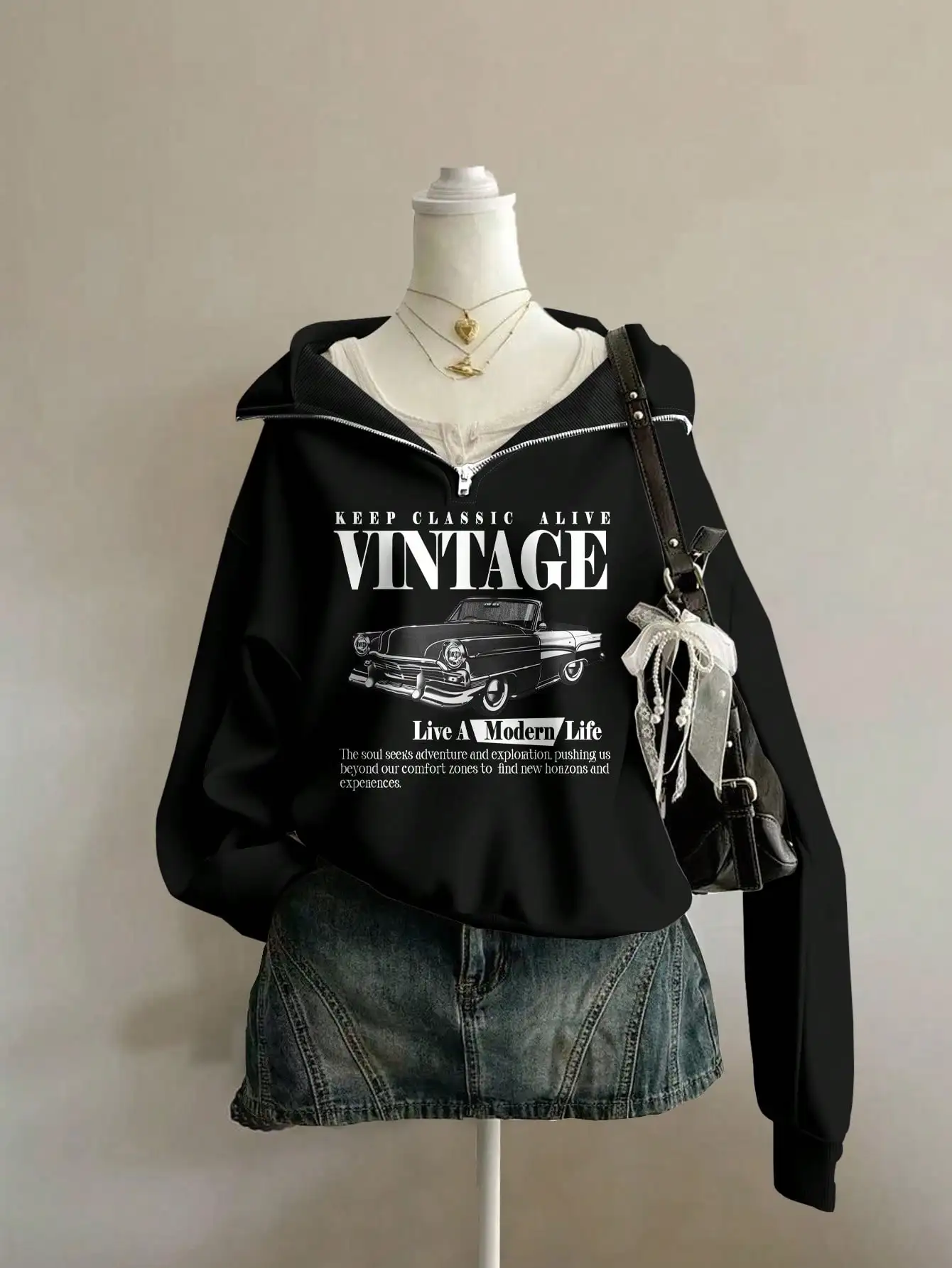 Women's Vintage Car Print Loose Half-Zip Hoodie Sweatshirt for Fall Winter Casual Wear
Women's Vintage Car Print Loose Half-Zip Hoodie Sweatshirt for Fall Winter Casual Wear