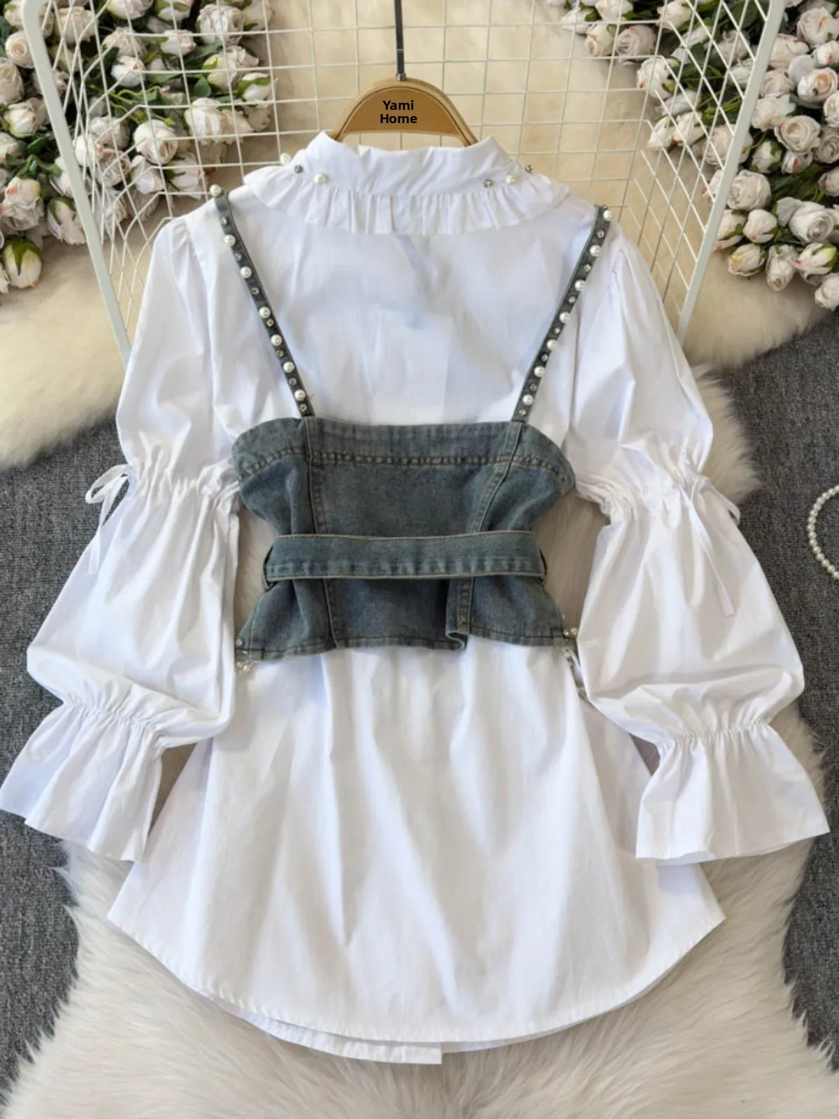 Retro Heavyweight Denim Lantern Sve irt Women's Design Sensation Small ence Slim Fit Two-Piece Set with ter Top
Retro Heavyweight Denim Lantern Sve irt Women's Design Sensation Small ence Slim Fit Two-Piece Set with ter Top