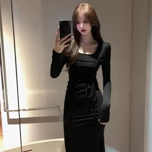 Sweet And Spicy Black Long Fish Tail Dress Slimming High Waist A-Line Skirt Princess Style Polyester Fabric Long Sleeve Dress
Sweet And Spicy Black Long Fish Tail Dress Slimming High Waist A-Line Skirt Princess Style Polyester Fabric Long Sleeve Dress