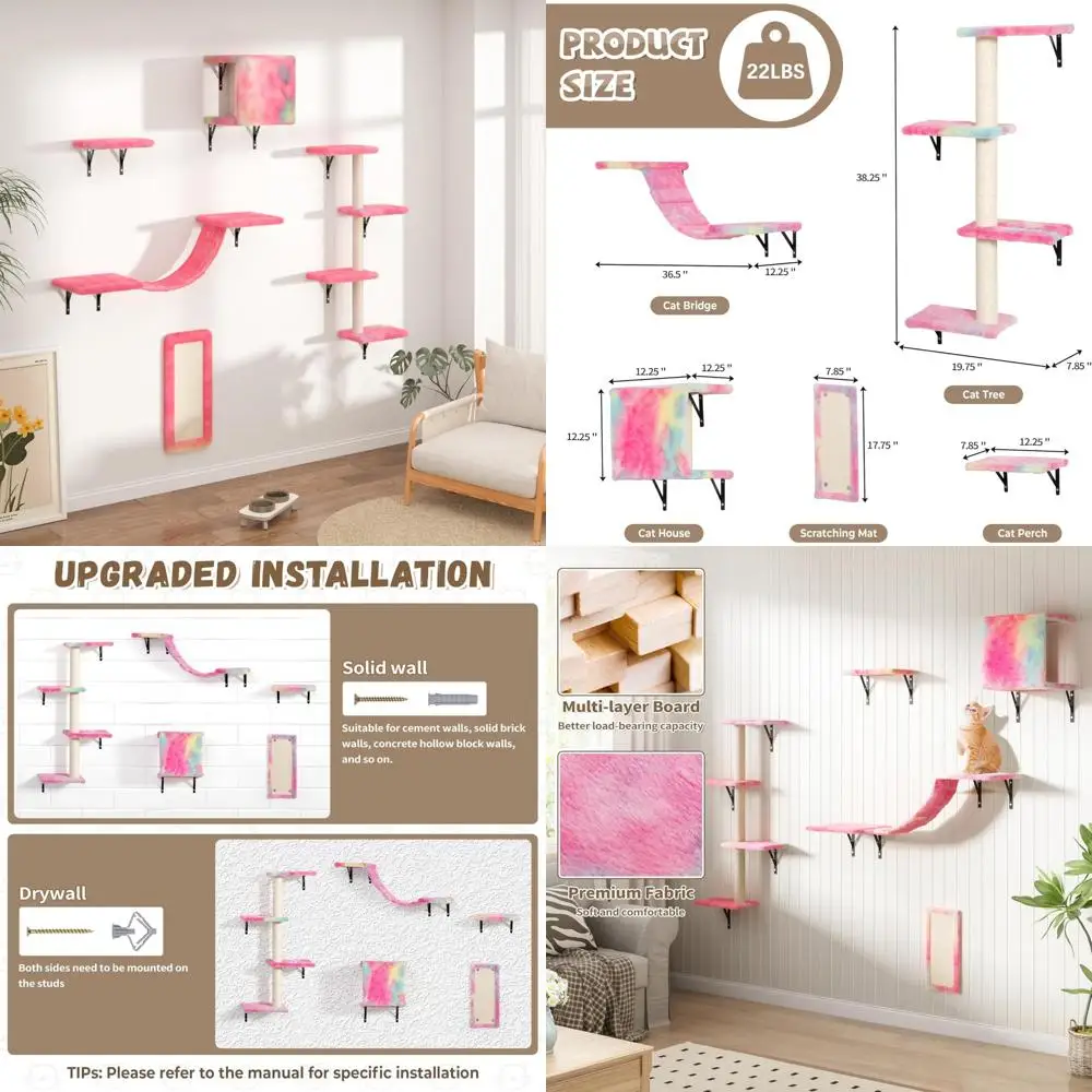 Настенные полки для кошек и насекомых, набор из 5 шт., красочная плавающая настенная мебель для кошек для игр и отдыха в помещении
Настенные полки для кошек и насекомых, набор из 5 шт., красочная плавающая настенная мебель для кошек для игр и отдыха в помещении