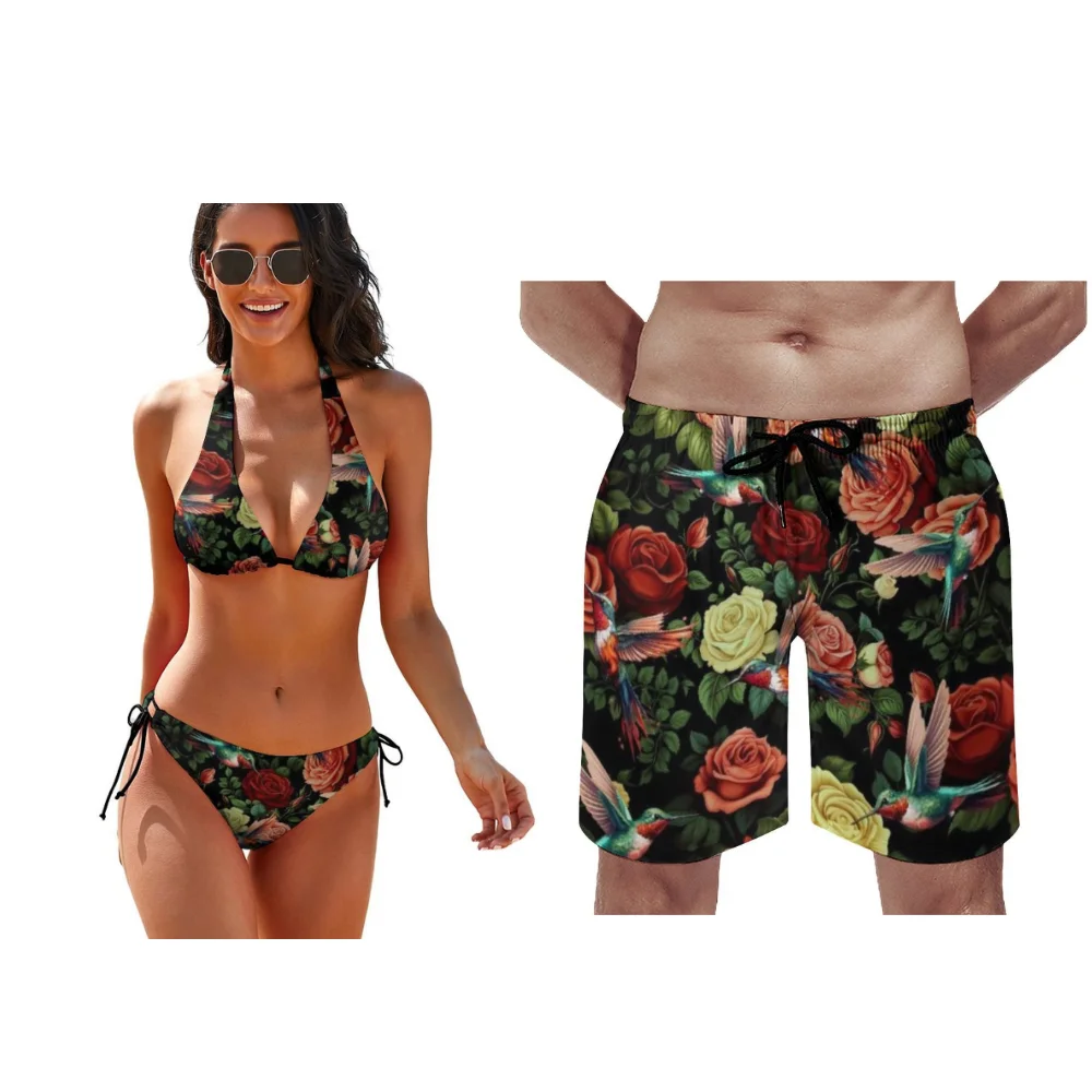Летние женские комплекты бикини с цветочным узором, мужские пляжные брюки, пляжная одежда для пар, доступны настраиваемые узоры 
Летние женские комплекты бикини с цветочным узором, мужские пляжные брюки, пляжная одежда для пар, доступны настраиваемые узоры