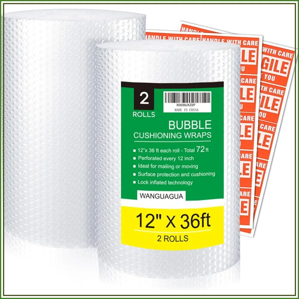 2 Pack 12" x 72 ft Total Bubble Wrap for Moving Boxes, Perforated Every 12", Heavy Duty Cushioning
2 Pack 12" x 72 ft Total Bubble Wrap for Moving Boxes, Perforated Every 12", Heavy Duty Cushioning