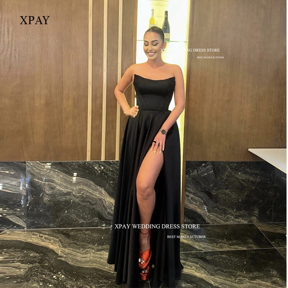 XPAY Black Prom Dresses Strapless Satin Boning Split A Line Evening Dress Formal Party Gowns Long Vestido de fiesta
XPAY Black Prom Dresses Strapless Satin Boning Split A Line Evening Dress Formal Party Gowns Long Vestido de fiesta
