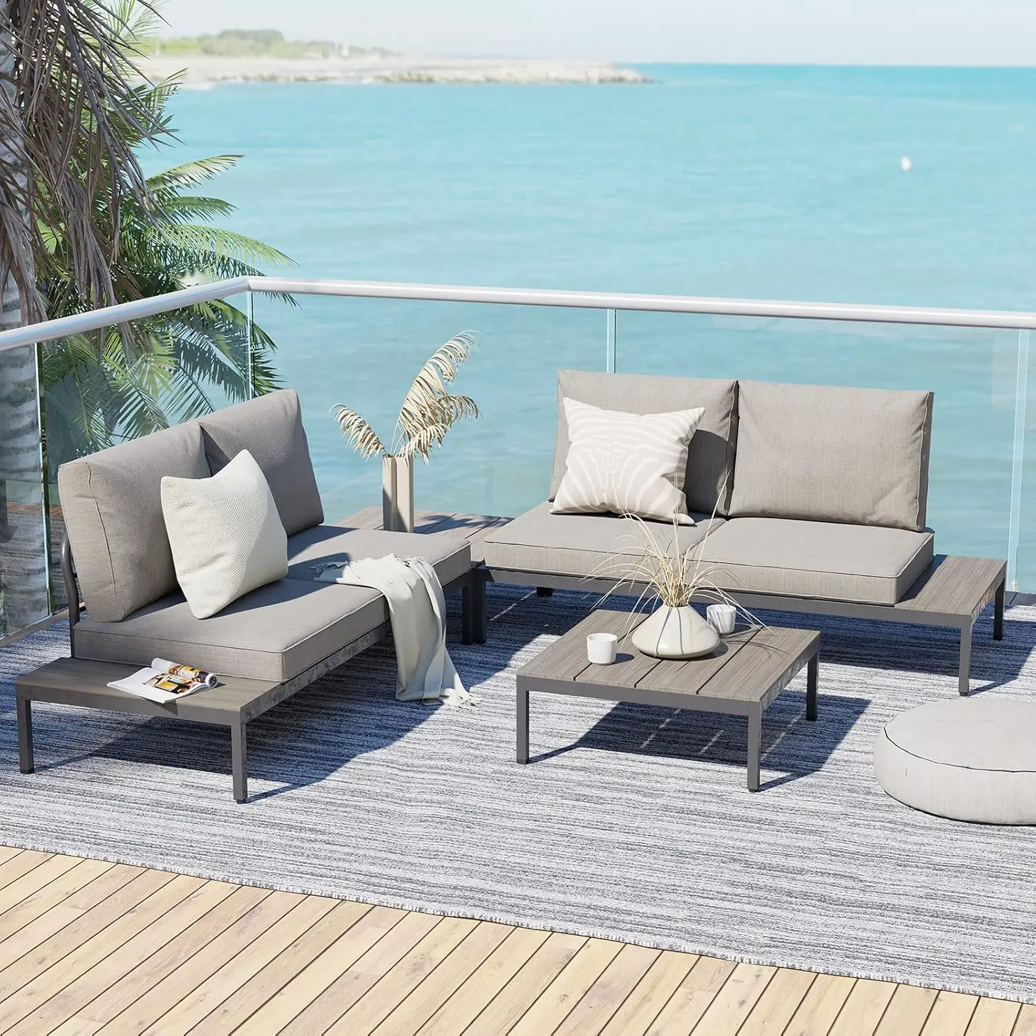 Outdoor Sectional Sofa Set, Aluminum Frame Conversation Set with Cushion & Woodgrain Built-in Side Coffee Table, 4-Piece Modern
Outdoor Sectional Sofa Set, Aluminum Frame Conversation Set with Cushion & Woodgrain Built-in Side Coffee Table, 4-Piece Modern