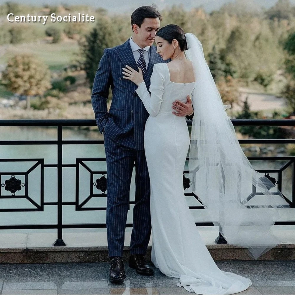 Long Sleeve Wedding Dress Mermaid 2025 Square Collar Crepe Simple Civil Bridal Gowns Women Vestido Novia Sirena Customized
Long Sleeve Wedding Dress Mermaid 2025 Square Collar Crepe Simple Civil Bridal Gowns Women Vestido Novia Sirena Customized