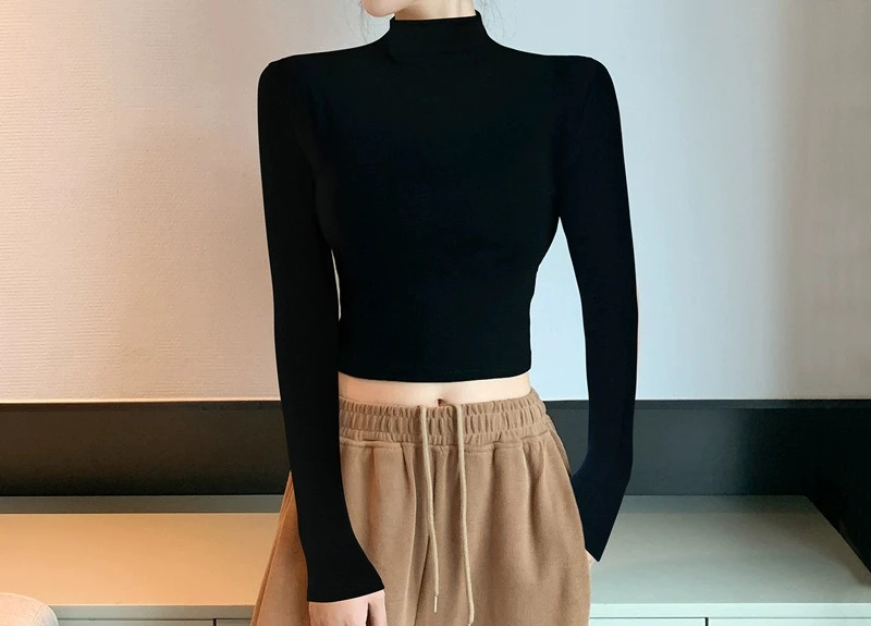 Black Long Sleeved T-shirt for Women 2025 New Style Slim Fit Exposed Navel Half High Collar Base Shirt Short Top
Black Long Sleeved T-shirt for Women 2025 New Style Slim Fit Exposed Navel Half High Collar Base Shirt Short Top