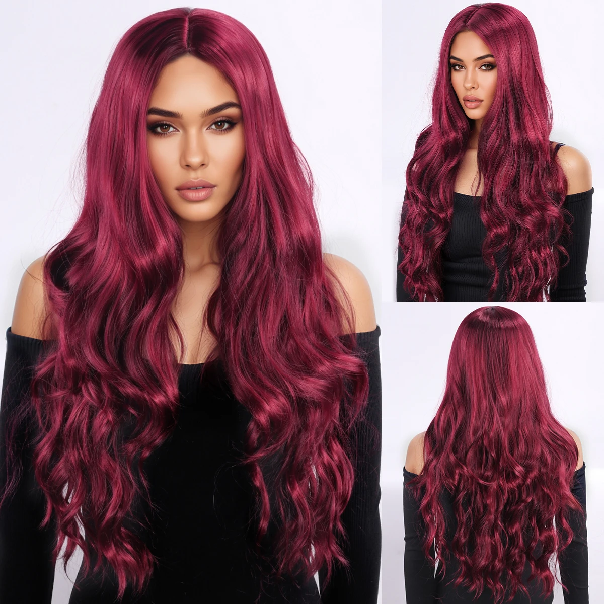 Wig, European and American style, women's curly hair, synthetic fiber head cover, wine red, center parting, synthetic fiber wig
Wig, European and American style, women's curly hair, synthetic fiber head cover, wine red, center parting, synthetic fiber wig