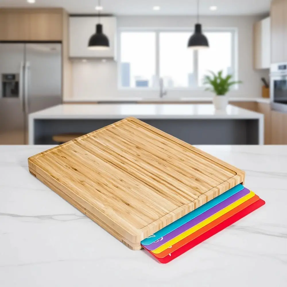 Набор бамбуковых разделочных досок с цветовой кодировкой: 6 ковриков для эффективной подготовки и уборки после приготовления еды
Набор бамбуковых разделочных досок с цветовой кодировкой: 6 ковриков для эффективной подготовки и уборки после приготовления еды