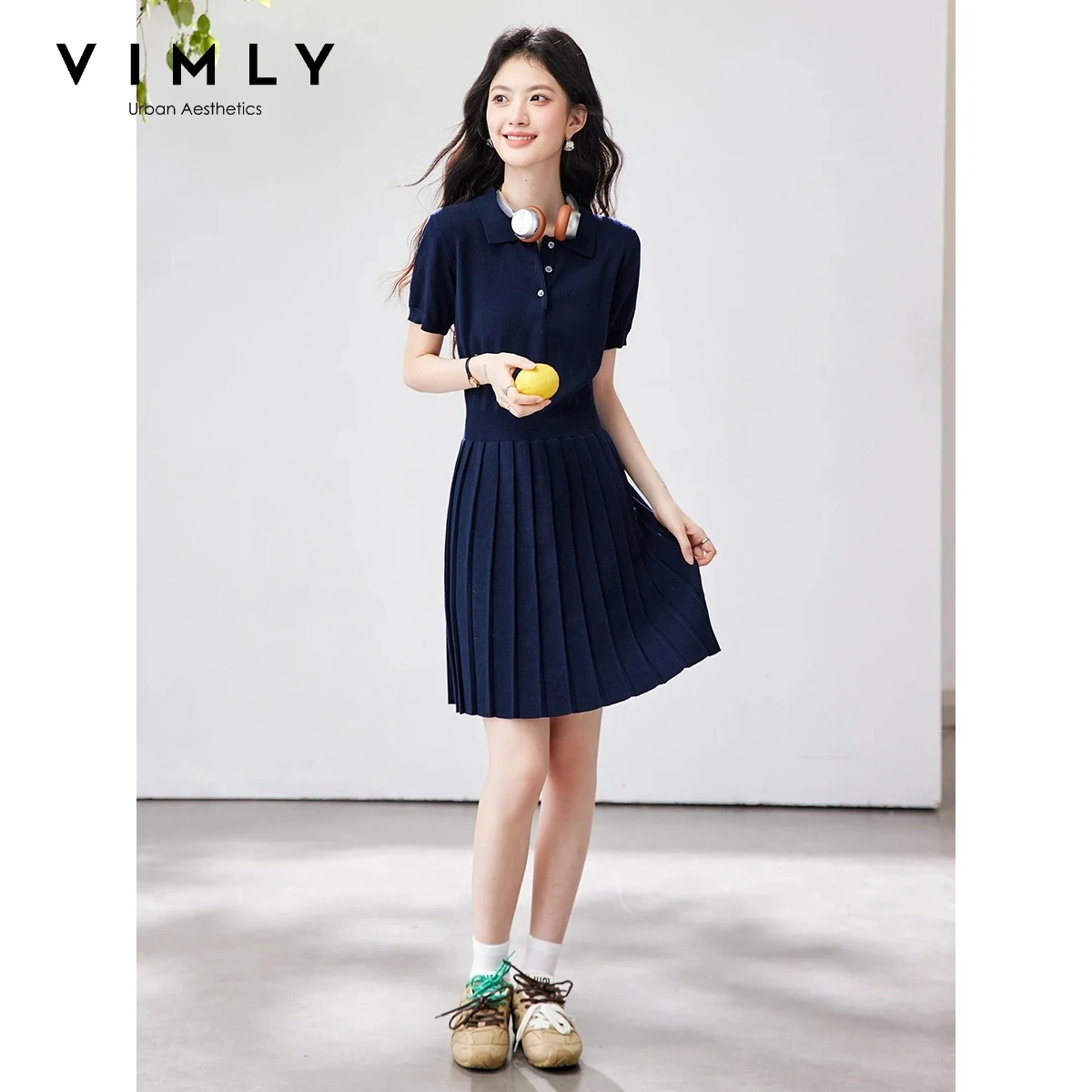 VIMLY Women's Casual Pleated A-Line Mini Dress 2026 Summer New Korean Preppy Polo Lapel Collar Knit Short Sleeve Dress 75357
VIMLY Women's Casual Pleated A-Line Mini Dress 2026 Summer New Korean Preppy Polo Lapel Collar Knit Short Sleeve Dress 75357