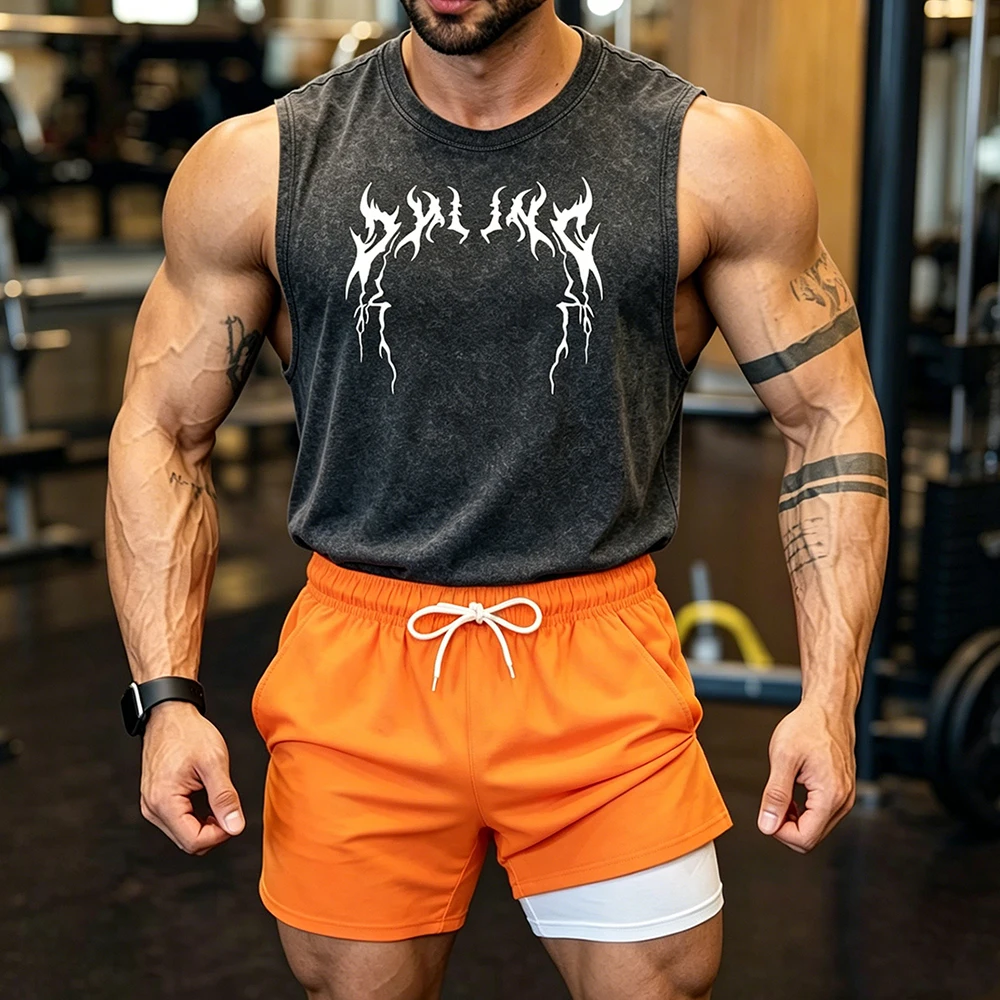 Men Casual Vintage Washed Sleeveless Tank Top Gothic Letter Print + Double Layer Swim Shorts Set with Compression Liner Pocket
Men Casual Vintage Washed Sleeveless Tank Top Gothic Letter Print + Double Layer Swim Shorts Set with Compression Liner Pocket