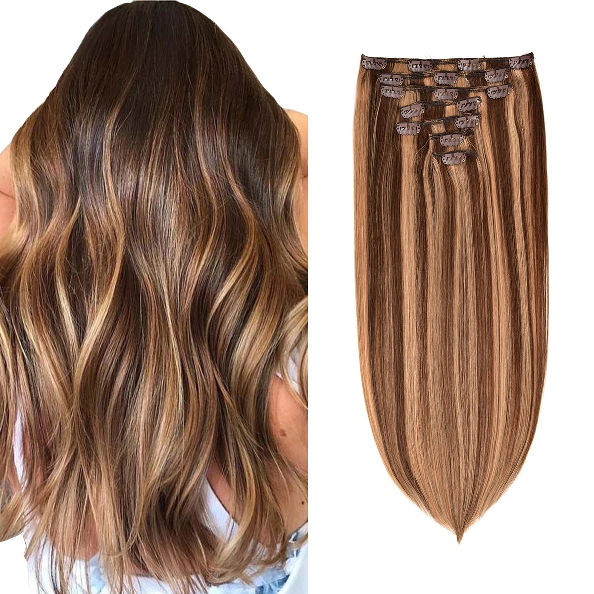 Clip in Hair Extensions Real Human Hair, 7pcs 16 Clips 120g,Chocolate Brown to Caramel Blonde,Clip ins 100% Brazilian Remy Human
Clip in Hair Extensions Real Human Hair, 7pcs 16 Clips 120g,Chocolate Brown to Caramel Blonde,Clip ins 100% Brazilian Remy Human